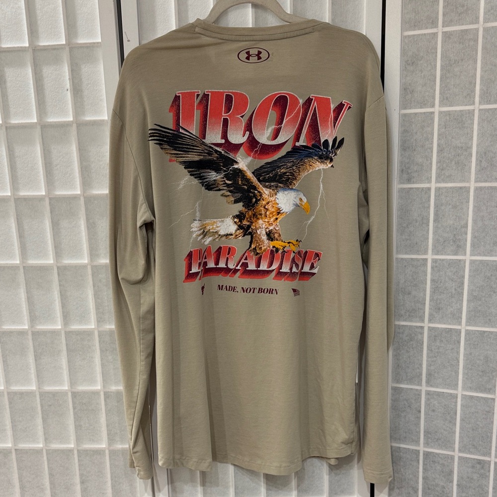 Under Armour Men's Project Rock Outlaw Graphic Long Sleeve Shirt - Tan Size XL